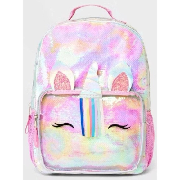 Cat & Jack Unicorn Sequin Backpack Kids Girls School Travel Rainbow - Picture 1 of 8